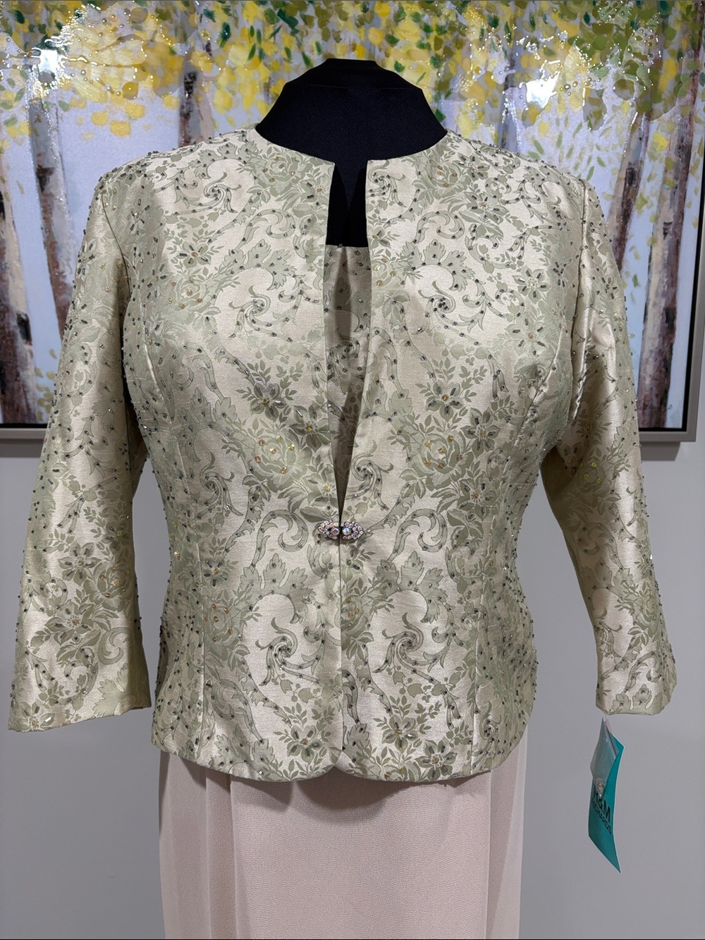 R&M Richards Gold, Sage & Tan Dress Set